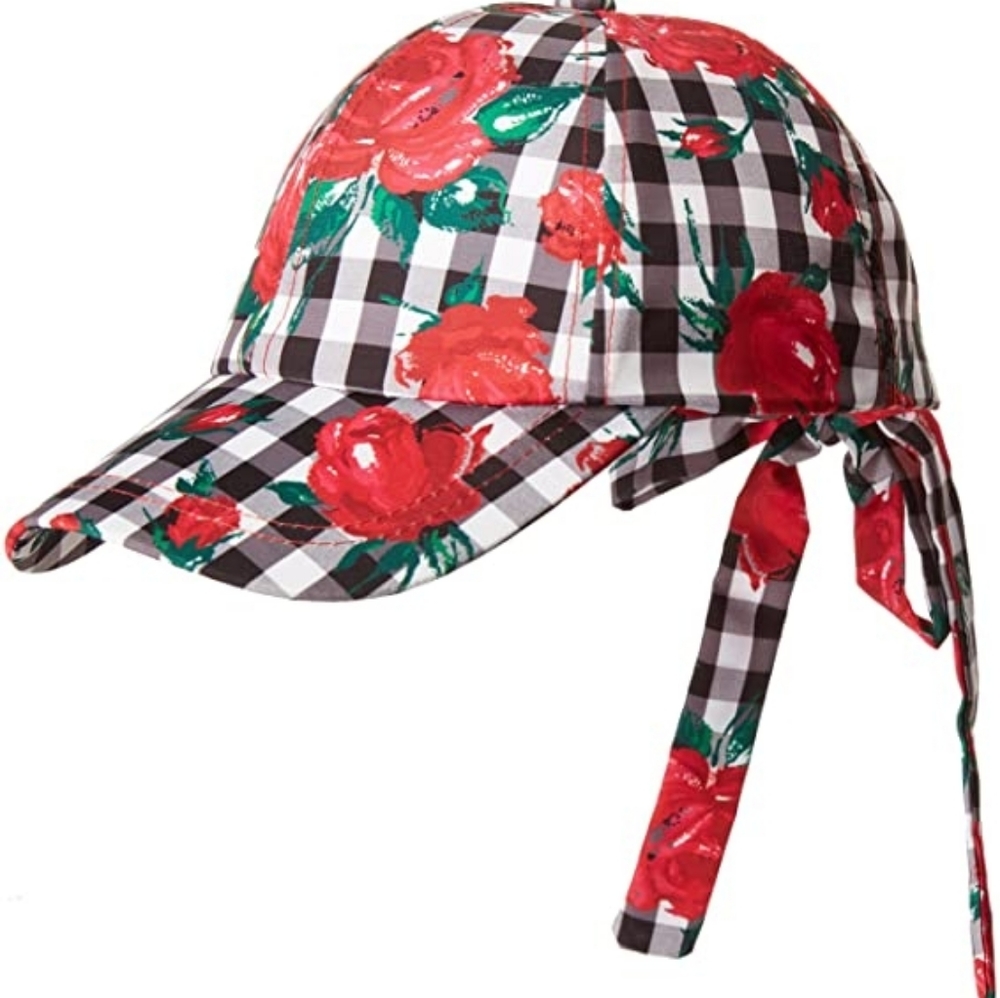 NWT Betsey Johnson Gingham Rose Baseball Cap Hat